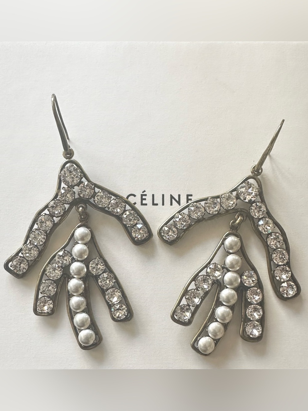 Celine Phoebe Philo Crystal and Pearl Rare Vintage Earrings